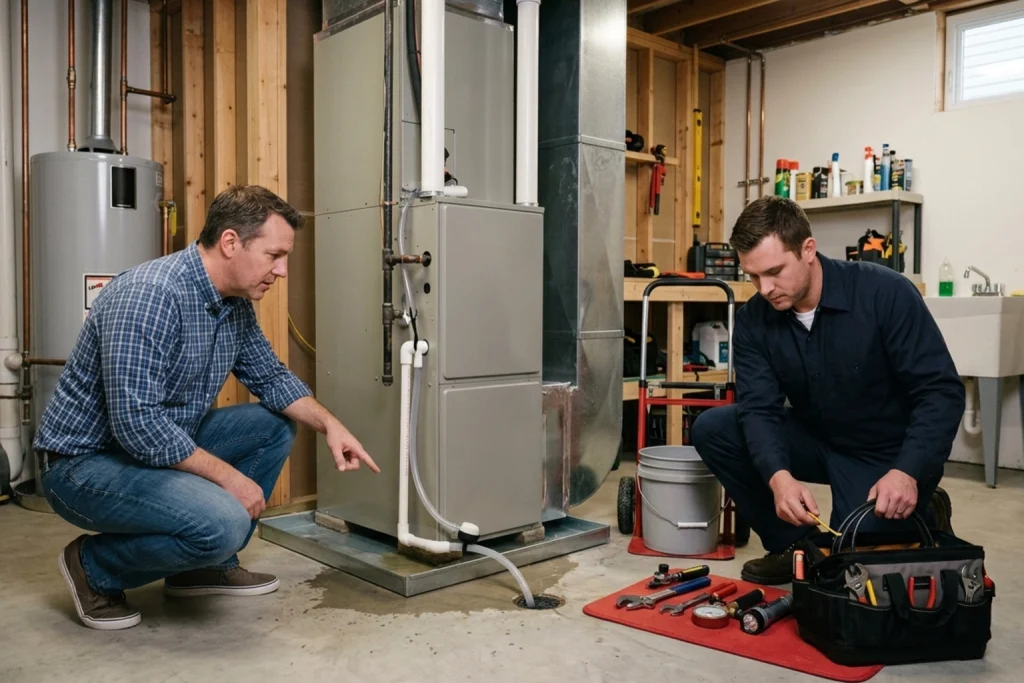 Clogged HVAC condensate drain causing water backup